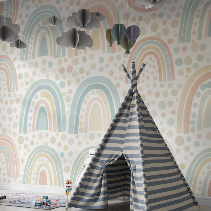 Tapet za detska staia | Pastelni dǎgovi i tsvetni to4ki