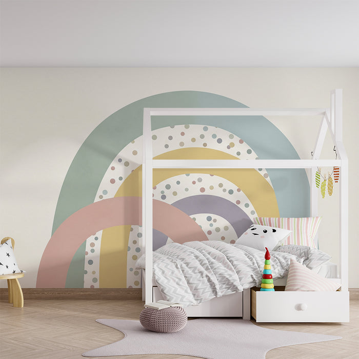 Tapeta dětského pokoje | Pastelové duhy a barevné puntíky na jemném pozadí