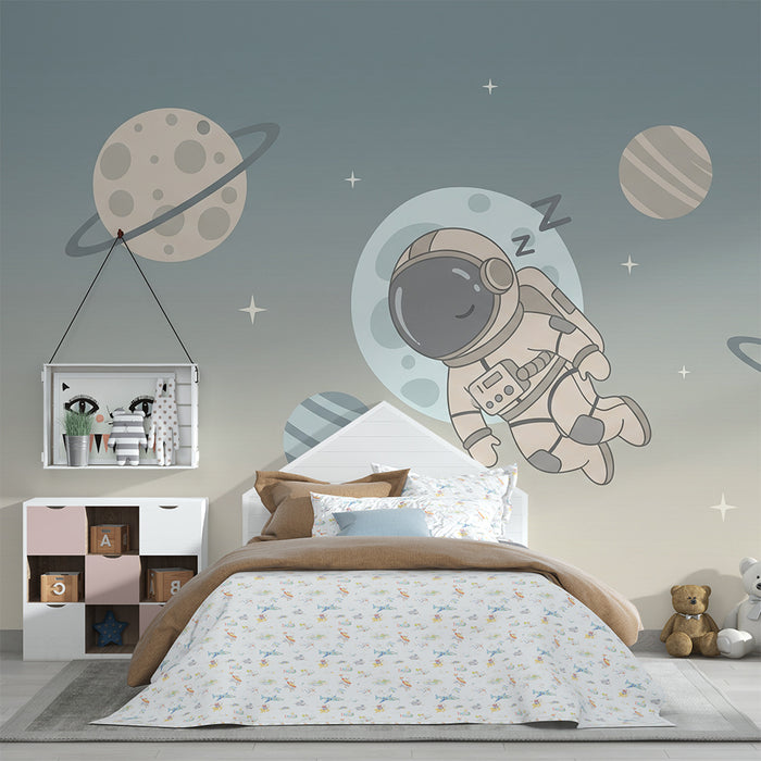 Papel pintado infantil | Astronauta dormido entre los planetas