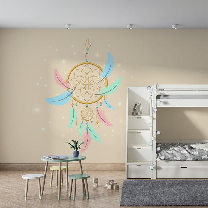 Papel de parede quarto bebê | Πολύχρωμο ονειροπαγίδα με λεπτά φτερά