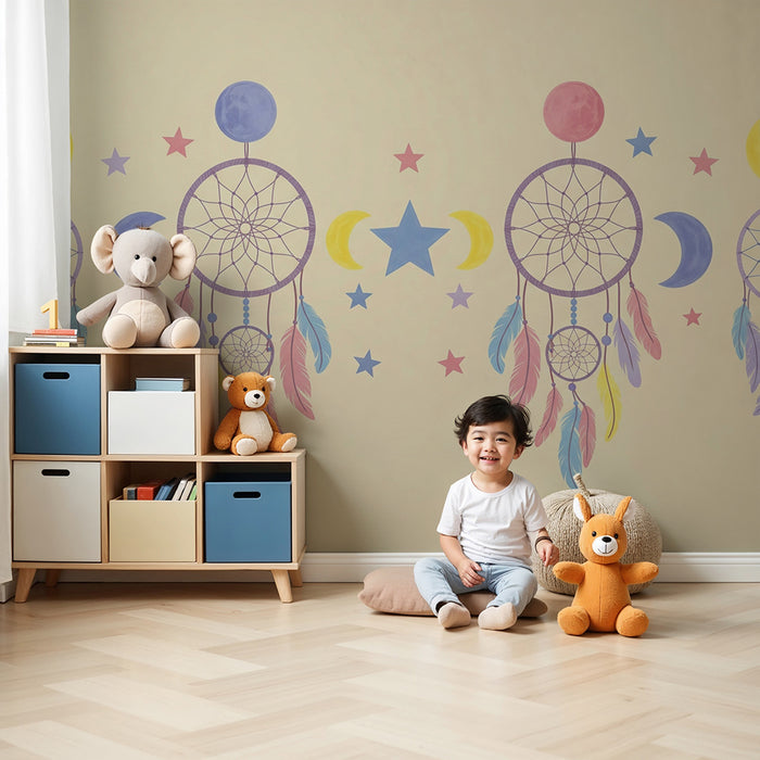 Papel de parede quarto bebê | Barvite sanjske mreže z luni in zvezdami