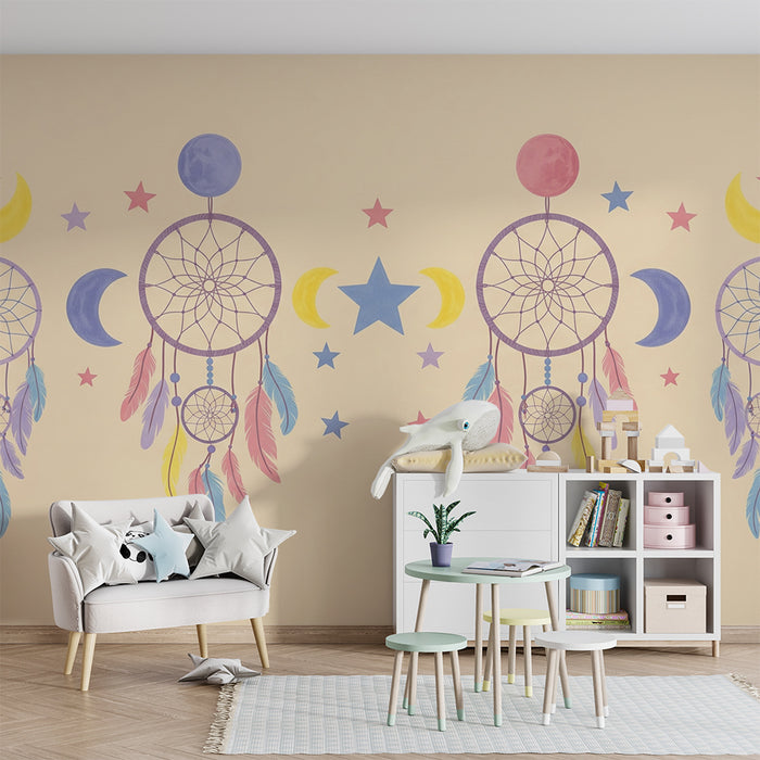 Papel de parede quarto bebê | Barvite sanjske mreže z luni in zvezdami