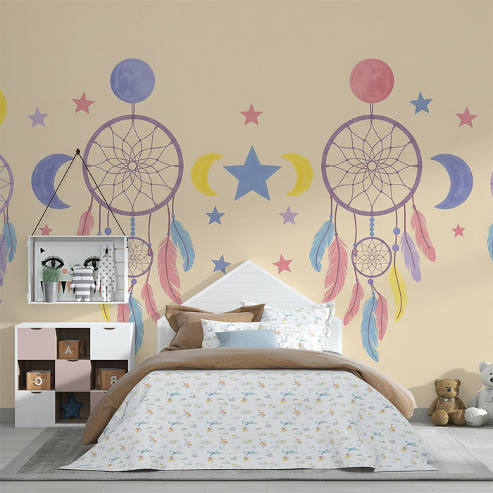 Papel de parede quarto bebê | Barvite sanjske mreže z luni in zvezdami