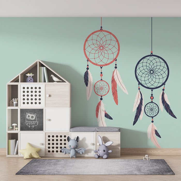 Lastenhuoneen tapetti | Värikkäät unisiepparit herkillä höyhenillä