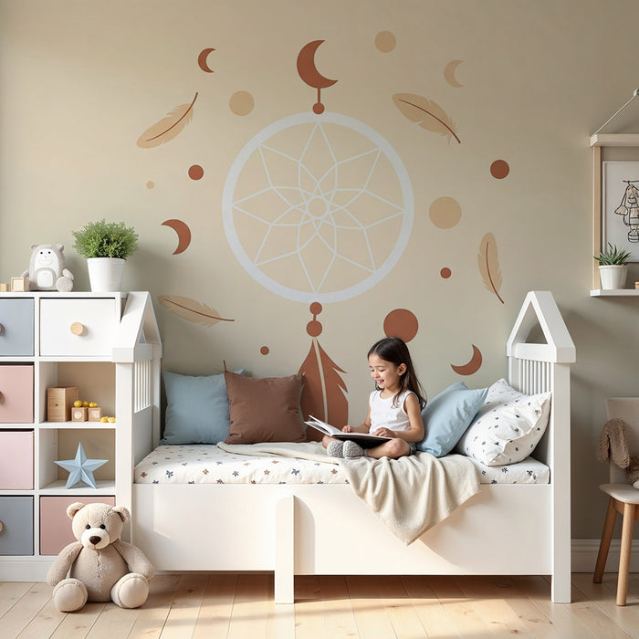 Nursery room wallpaper | Õrn unenäopüüdja sulgedega ja õrnade mustritega