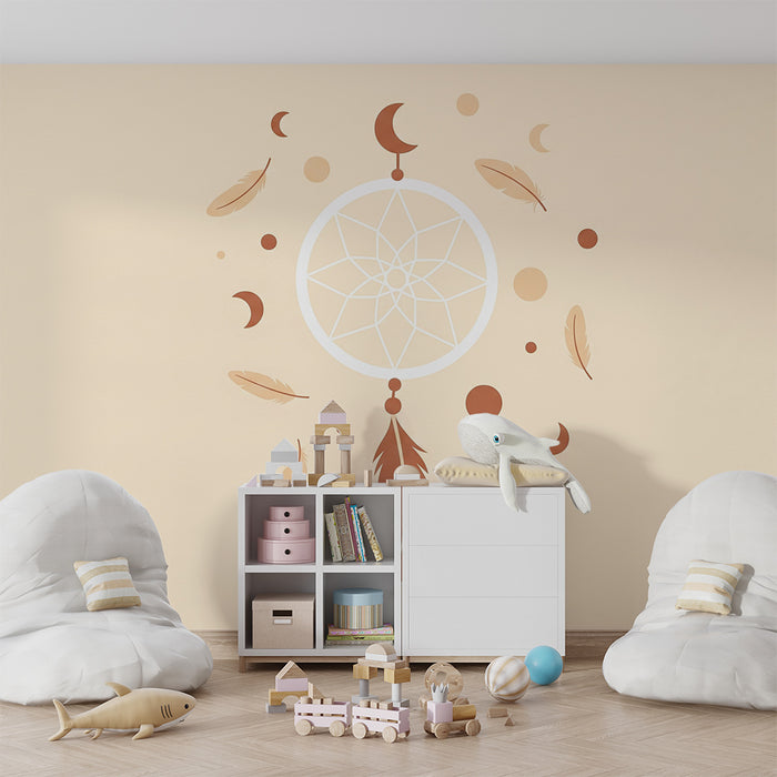 Nursery room wallpaper | Õrn unenäopüüdja sulgedega ja õrnade mustritega