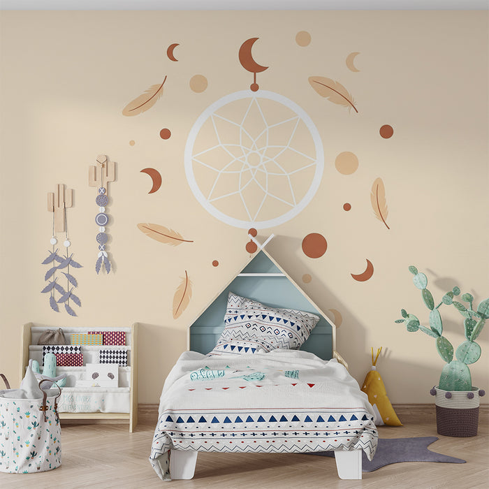 Nursery room wallpaper | Õrn unenäopüüdja sulgedega ja õrnade mustritega