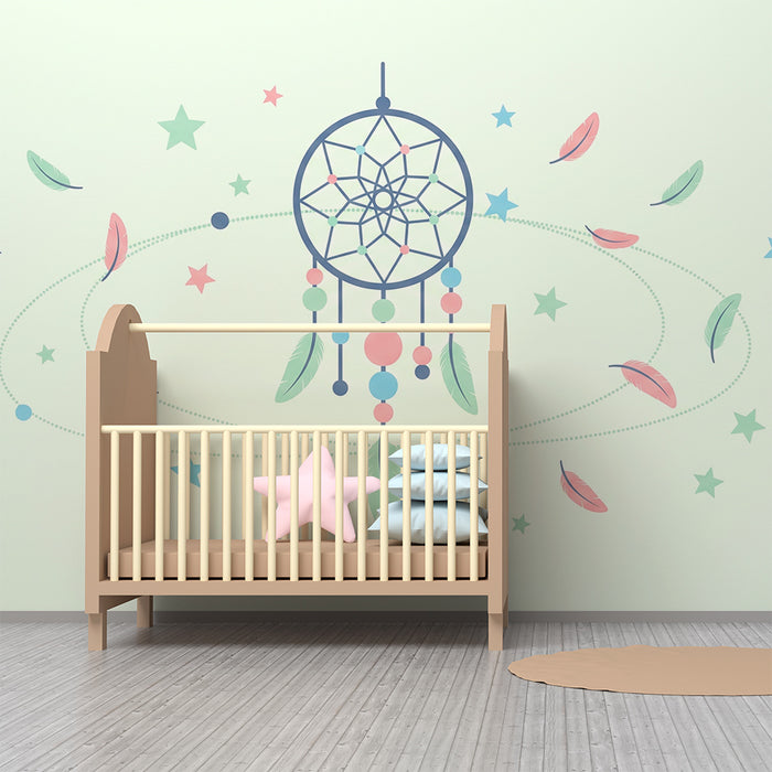 Papel pintado infantil | Atrapasueños y estrellas pastel para un ambiente suave
