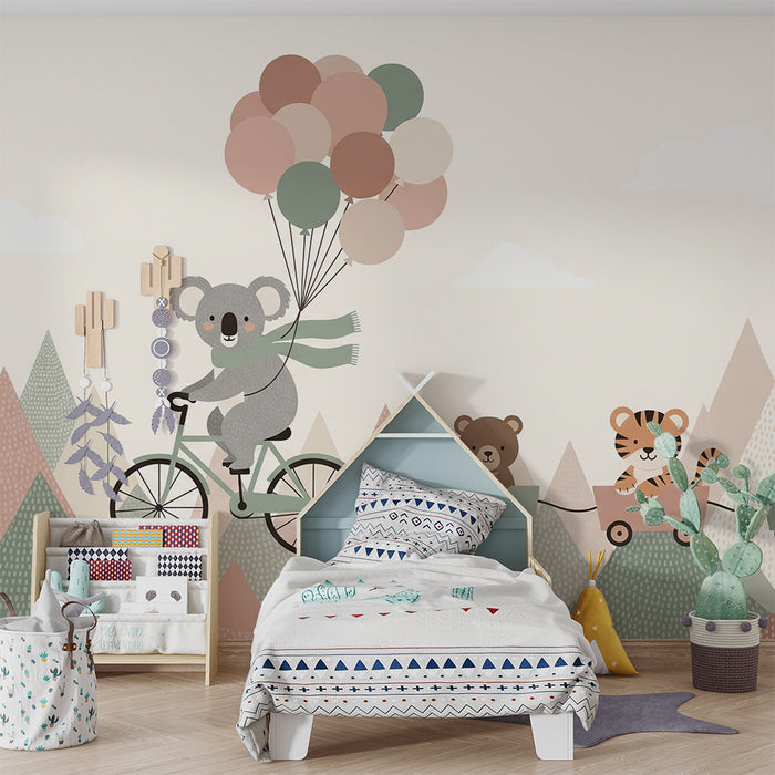 Tapeta do detskej izby | Farebné dobrodružstvo s koalou a jej priateľmi zvieratami