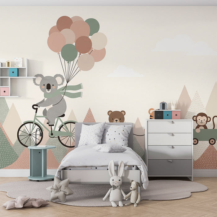 Tapeta do detskej izby | Farebné dobrodružstvo s koalou a jej priateľmi zvieratami
