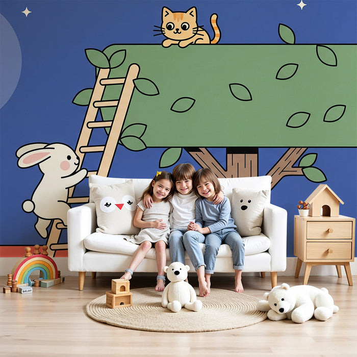 Papel de parede quarto bebê | Нощно приключение с заек и котка