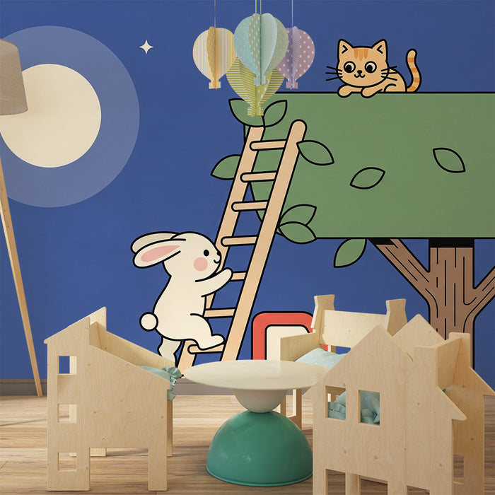 Papel de parede quarto bebê | Нощно приключение с заек и котка