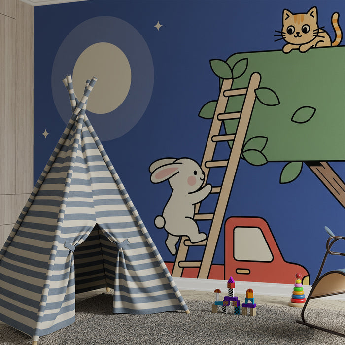 Papel de parede quarto bebê | Нощно приключение с заек и котка