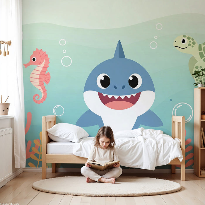 Papel de parede quarto bebê | Подводно приключение с акула, морско конче и костенурка