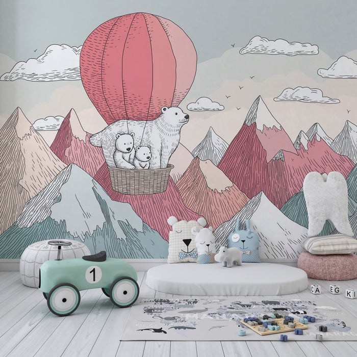 Papier peint chambre bébé | Aventures en montgolfière avec des ours polaires
