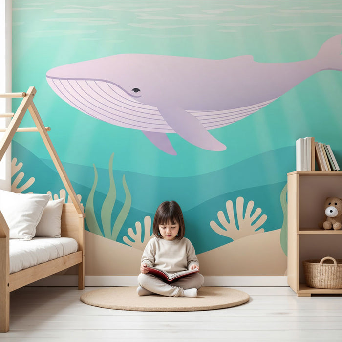 Papel pintado infantil | Ballena suave y océano tranquilo