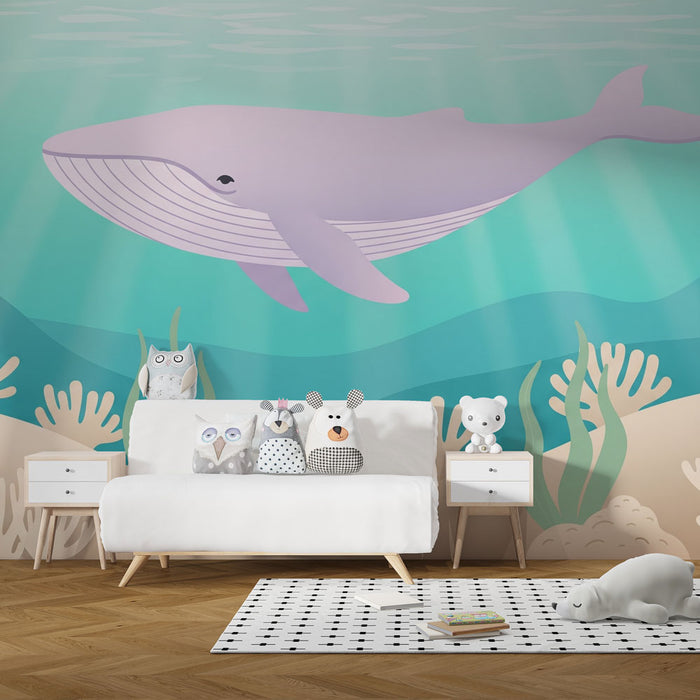 Papel pintado infantil | Ballena suave y océano tranquilo