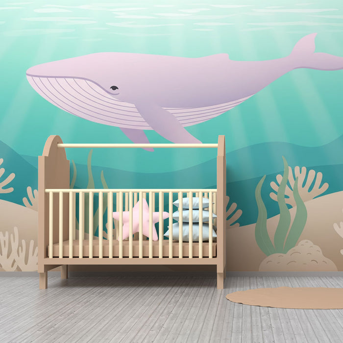 Papel pintado infantil | Ballena suave y océano tranquilo