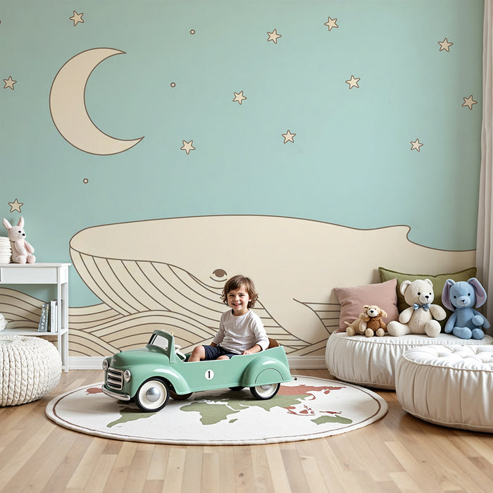 Børneværelse tapet | Blid hval under en stjernehimmel