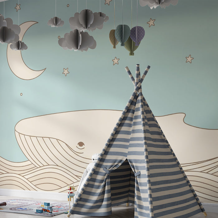 Børneværelse tapet | Blid hval under en stjernehimmel