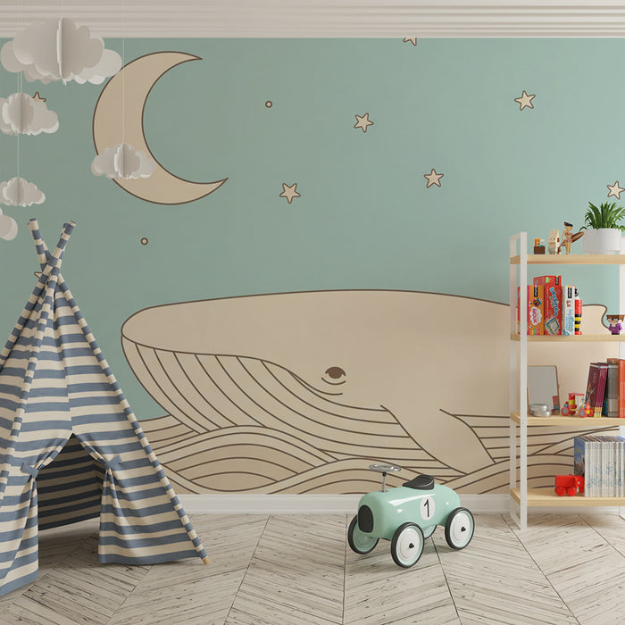 Børneværelse tapet | Blid hval under en stjernehimmel