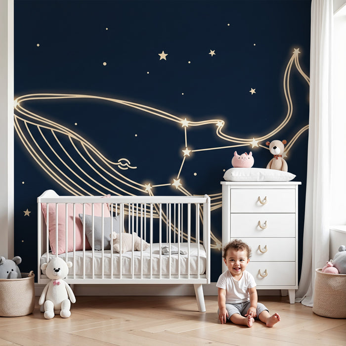 Papier peint chambre bébé | Baleine et constellations étoilées