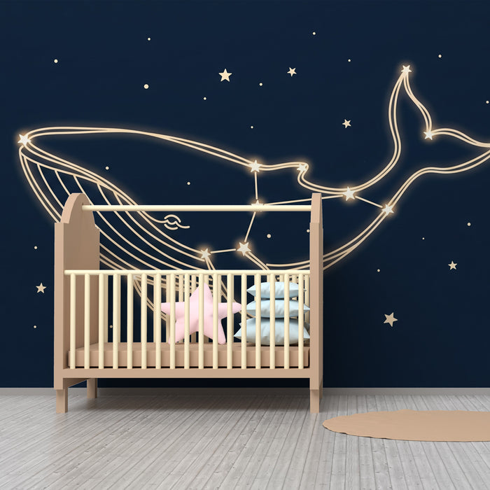 Papier peint chambre bébé | Baleine et constellations étoilées