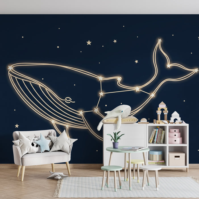 Papier peint chambre bébé | Baleine et constellations étoilées