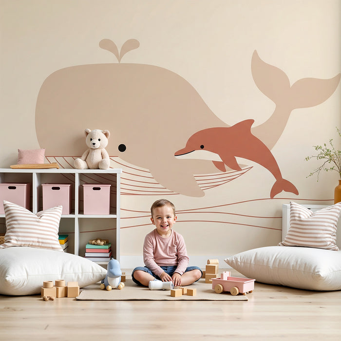 Barntapet | Val och delfin i en lugn ocean