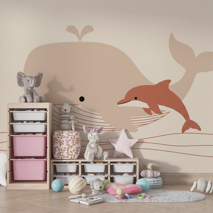 Barntapet | Val och delfin i en lugn ocean