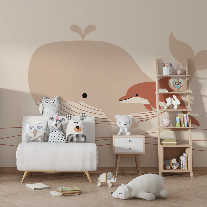 Barntapet | Val och delfin i en lugn ocean