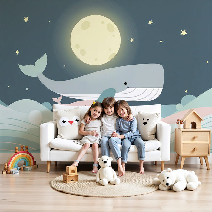 Børneværelse tapet | Hval og hendes lille under en stjernehimmel