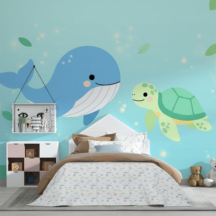 Barntapet | Val och sköldpadda i en lugn ocean