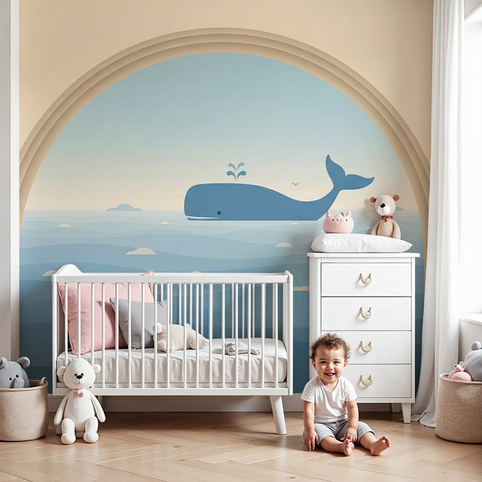Papier peint chambre bébé | Baleine joyeuse dans un océan apaisant