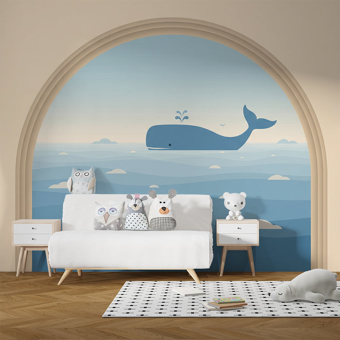 Papier peint chambre bébé | Baleine joyeuse dans un océan apaisant