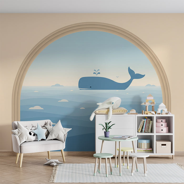 Papier peint chambre bébé | Baleine joyeuse dans un océan apaisant