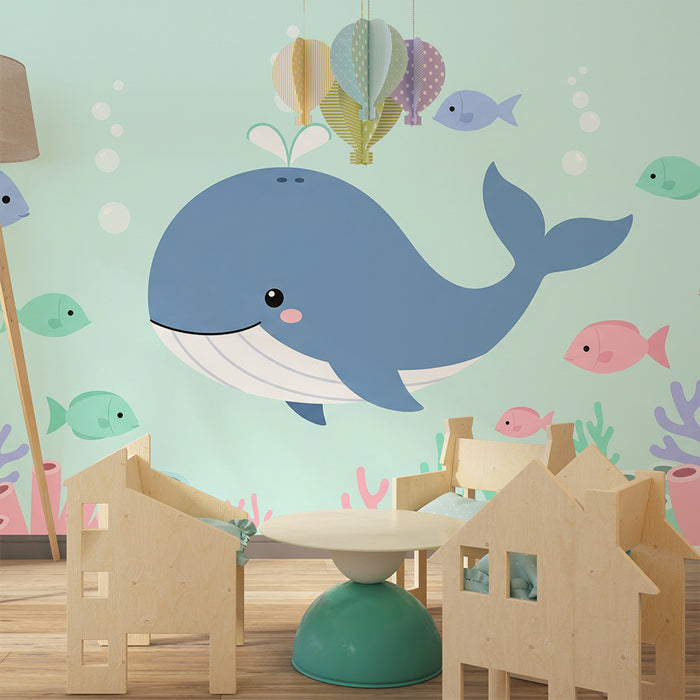 Barntapet | Glada valar och färgglada fiskar i en undervattensvärld