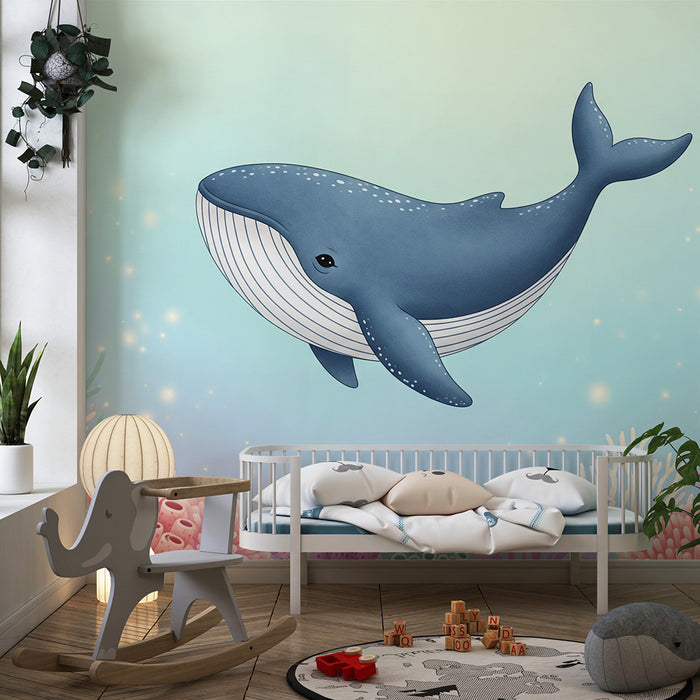 Barntapet | Glada valar simmar bland färgglada koraller