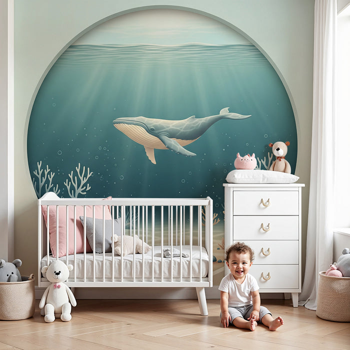 Papier peint chambre bébé | Baleine majestueuse dans un monde sous-marin apaisant