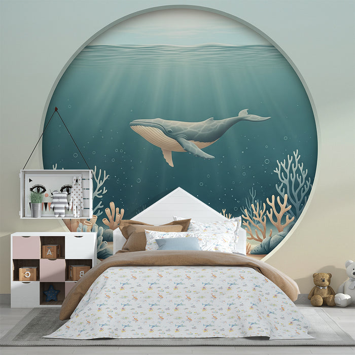Papier peint chambre bébé | Baleine majestueuse dans un monde sous-marin apaisant