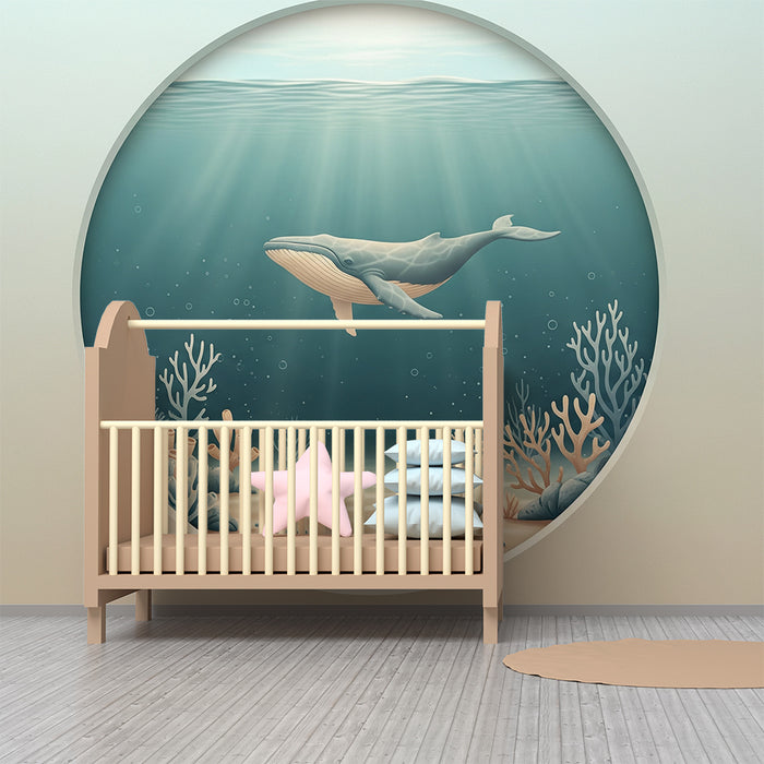Papier peint chambre bébé | Baleine majestueuse dans un monde sous-marin apaisant