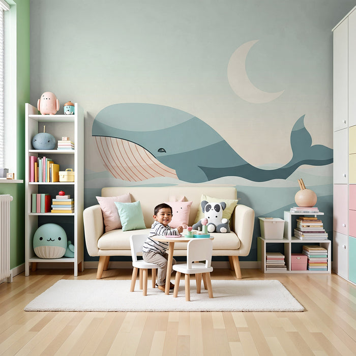 Børneværelse tapet | Majestætisk hval svømmer under månen
