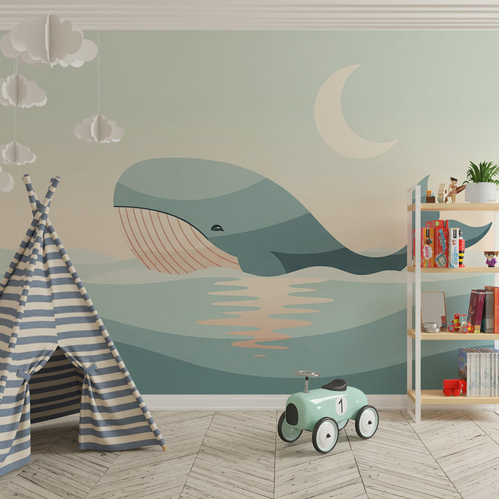 Børneværelse tapet | Majestætisk hval svømmer under månen