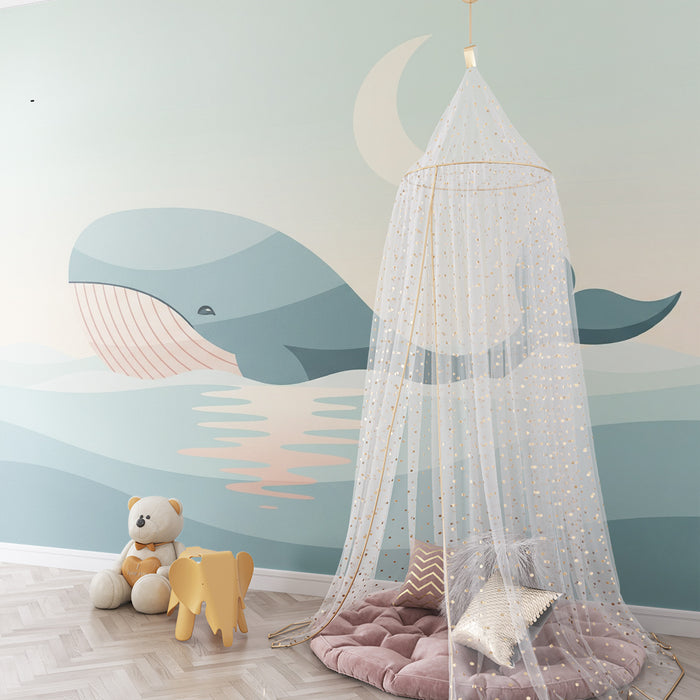 Børneværelse tapet | Majestætisk hval svømmer under månen