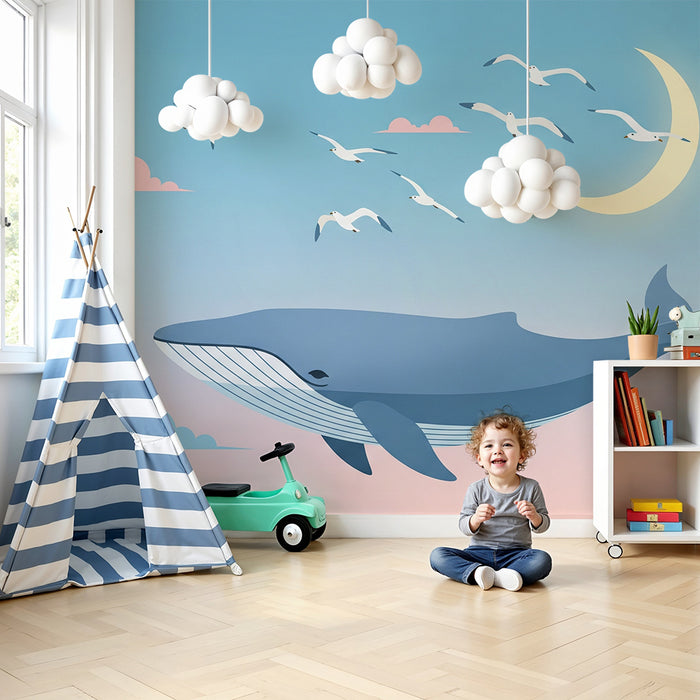 Papier peint chambre bébé | Baleine majestueuse sous un ciel étoilé