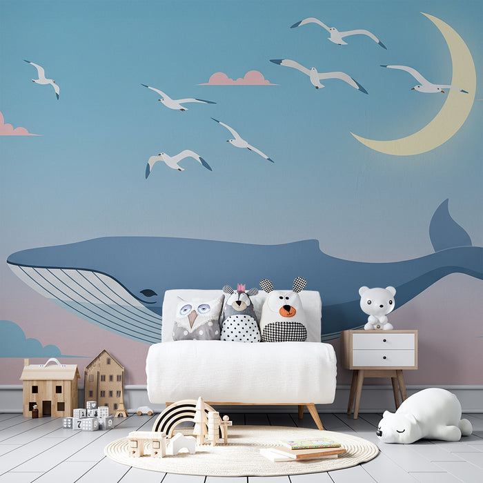 Papier peint chambre bébé | Baleine majestueuse sous un ciel étoilé