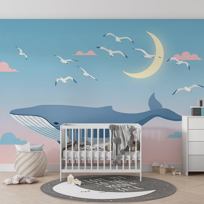 Papier peint chambre bébé | Baleine majestueuse sous un ciel étoilé