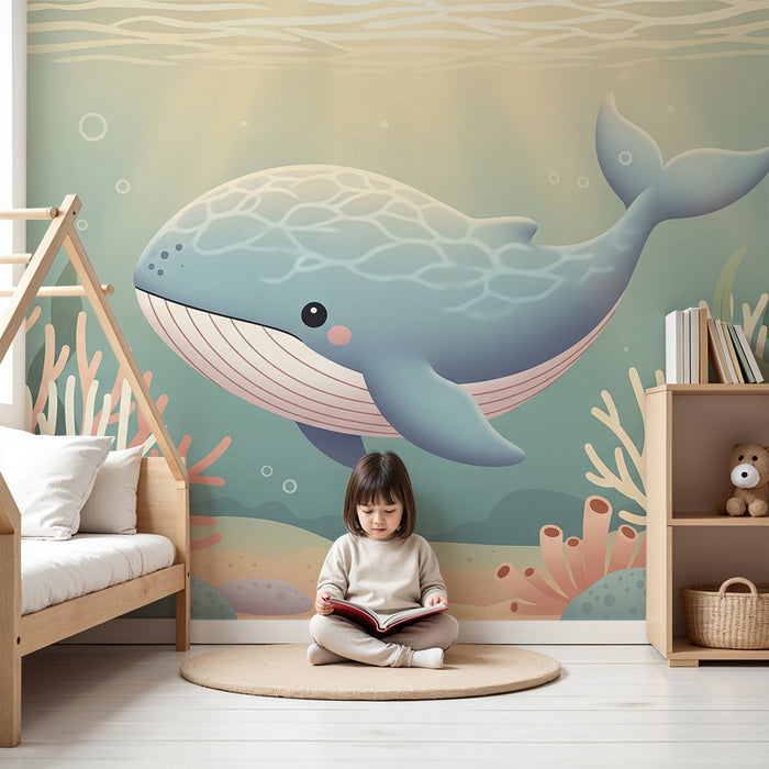 Børneværelse tapet | Søde hvaler og undervandskoraller