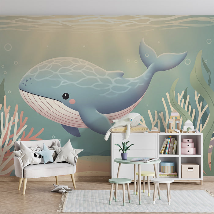 Børneværelse tapet | Søde hvaler og undervandskoraller