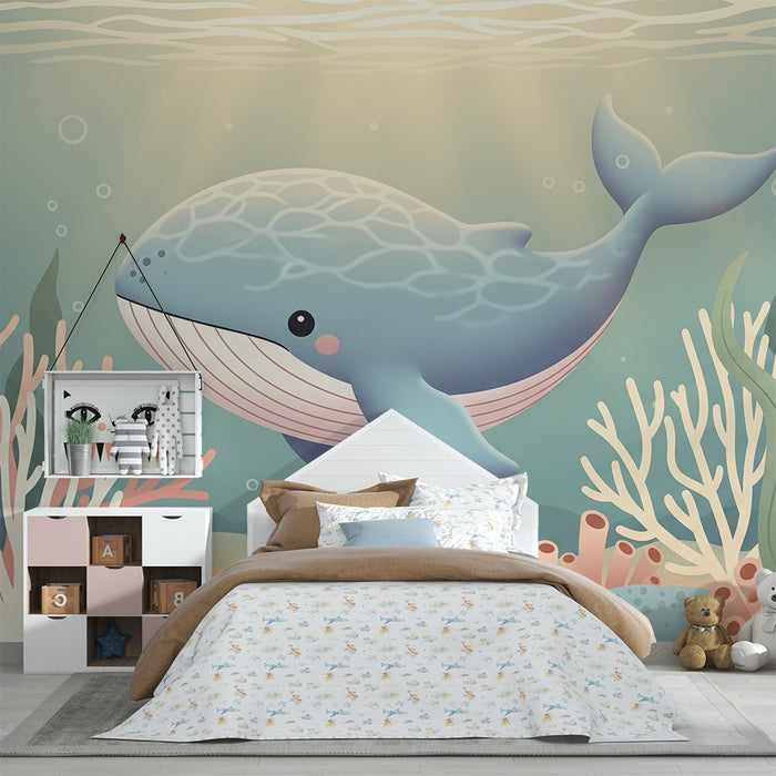 Børneværelse tapet | Søde hvaler og undervandskoraller